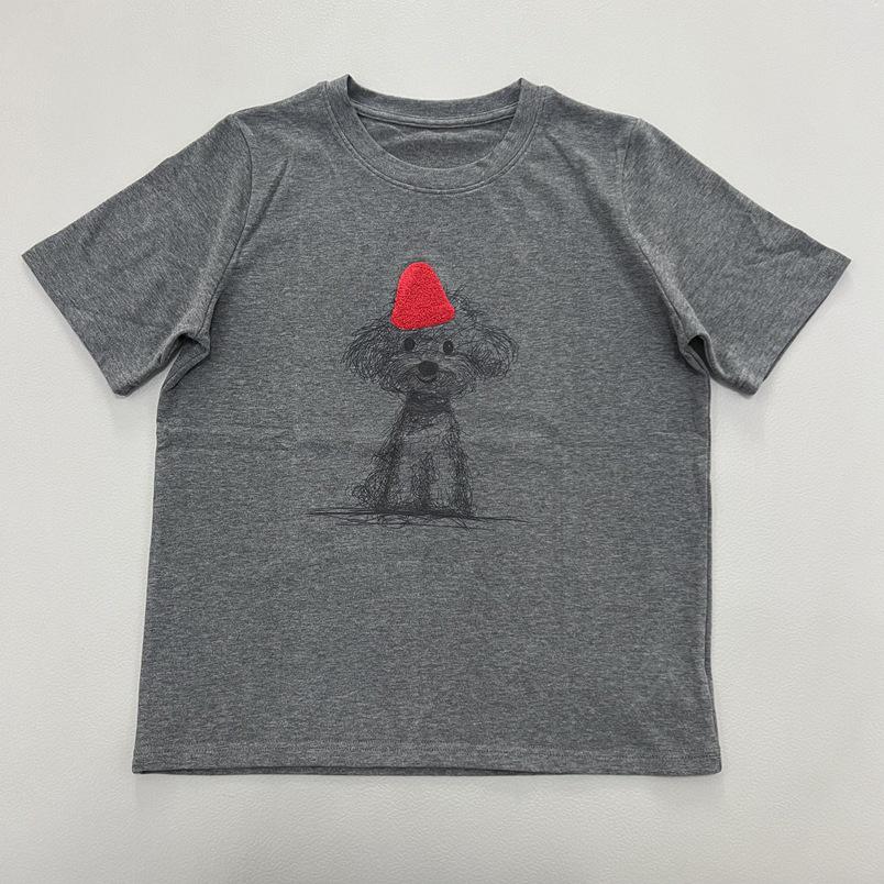 Women s Little Red Riding Hood Embroidered Puppy Print Loose Fit T-Shirt One Size серый