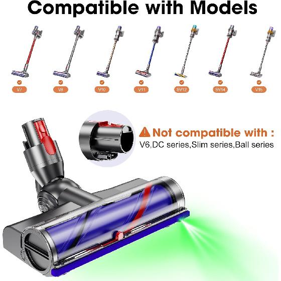 Vacuum Cleaner Replacement for V7 V8 V10 V11 V15 Direct Drive Head for Cordless Stick Vacuum Cleaners with LED Headlights 270° Torque Brush Head for
