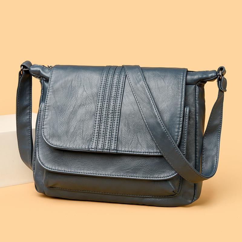 Women's Leather Crossbody Bag with Flap Closure Adjustable Strap Shoulder Bag for Daily