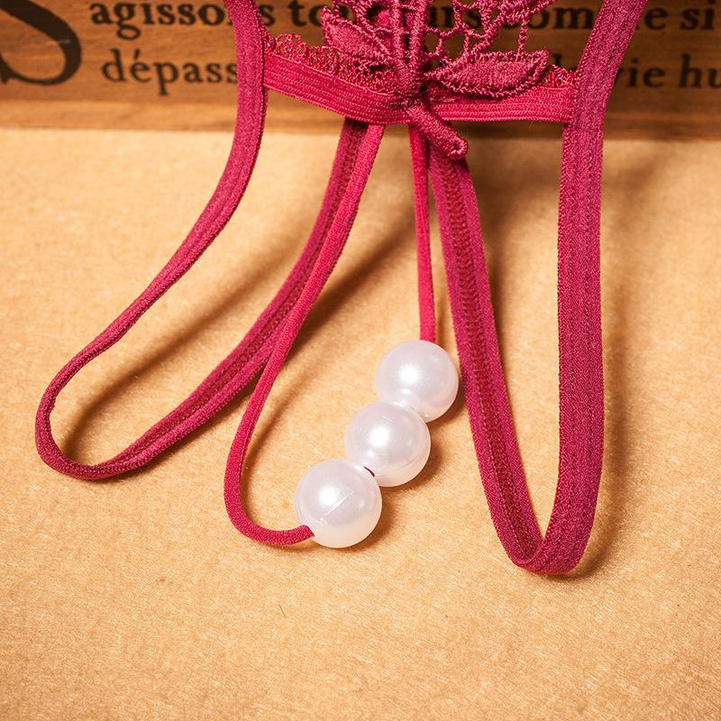 Sexy spodní prádlo Krajkové kalhotky Duté perleťové Jacquard Kalhotky s otevřeným souborem Nízký pas Elastické Temptation Jedno provazové květinové rozkrokové tanga