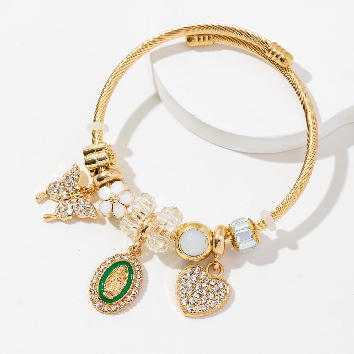 

Подвеска в виде бабочки с изображением Иисуса и Любви в виде сердца, браслет из нержавеющей стали со стразами белый