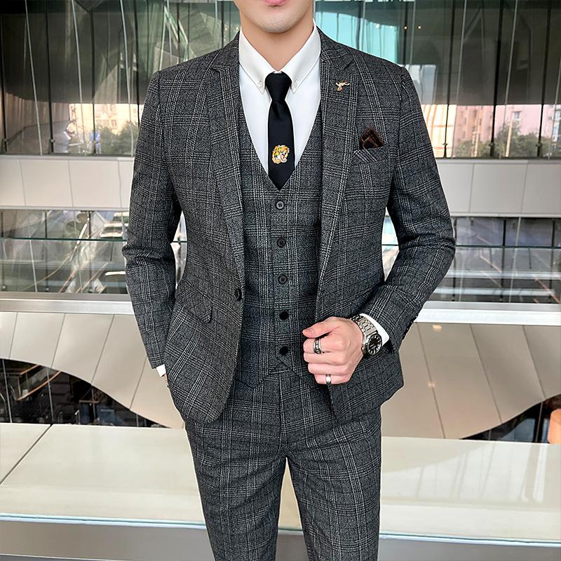 Mens Suit Groom Wedding Dress Solid Color Stage High-end Brand Formal Business PlaidPerformance Tuxedo Plus Size