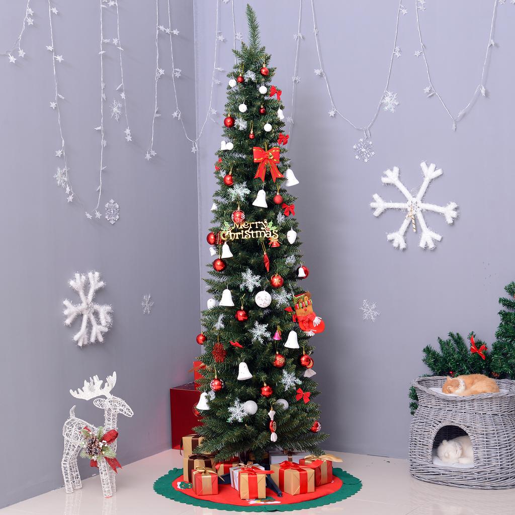 180cm Slim Artificial Christmas Tree with Realistic Branches, Tall and Narrow Christmas Tree with Folding Base, Green
