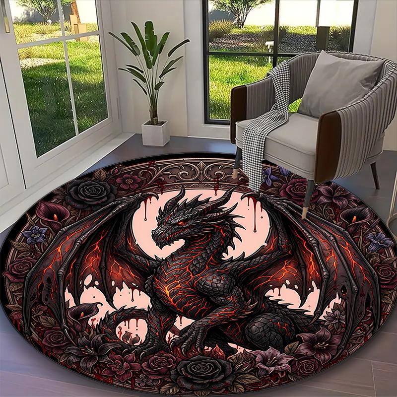 [Creative Red Rose Printed Carpet] Non-slip Office Rug, Cozy Round Carprt for Living Room Use, Soft Home Sofa Chair Mat
