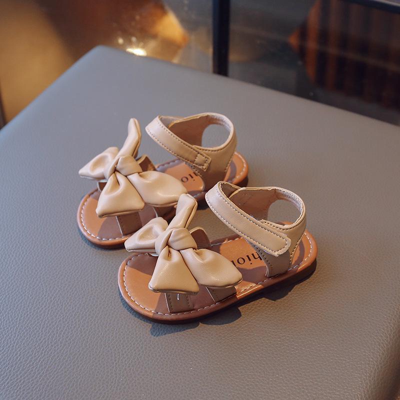 Toddler Girls' Bow Princess Sandals - Summer 2025 Korean Style Soft Sole Beach Shoes