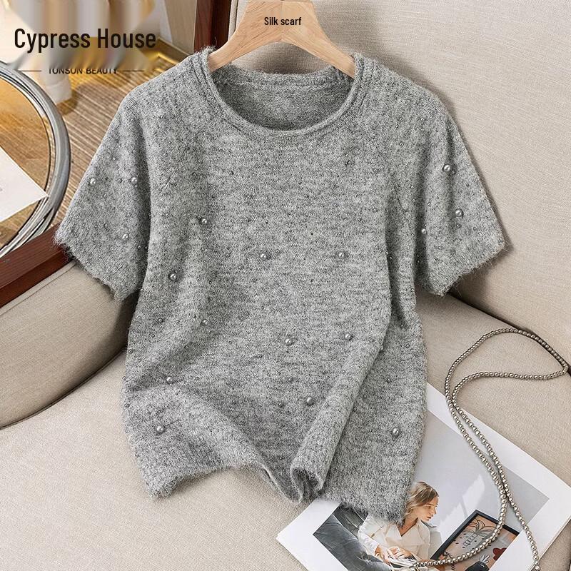 

Женский свободный вязаный пуловер с бусинами и шерстью ягненка L