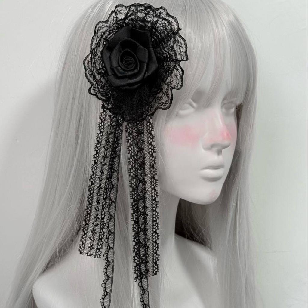 Gothic Retro Rose Lace Pearl Headdress Hair Clip
