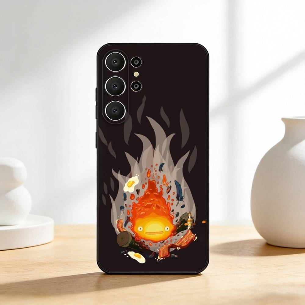 Anime Niedliche C-Calcifer-ES Handyhülle Für Samsung S26,S25,24,23,22,30,21,10,9,Ultra,Plus,Lite,FE Weiche Schwarze Hülle
