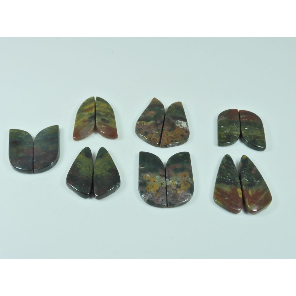 Natural Bloodstone Jasper Matched Pair Fancy Cabochon Gemstone 07 Pair Lot C-3331