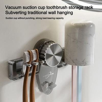 Suction Toothbrush Holder Bathroom Wallmount Toothbrush Holder Transparent Mouthwash Cup Rack Removable Toothpaste Stand