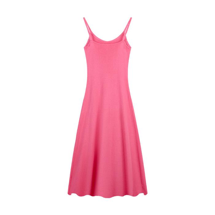French Sexy Slim Fit and Thin Solid Color Suspender Dress, New Temperament Vacation A-shaped Dress, Versatile Long Dress