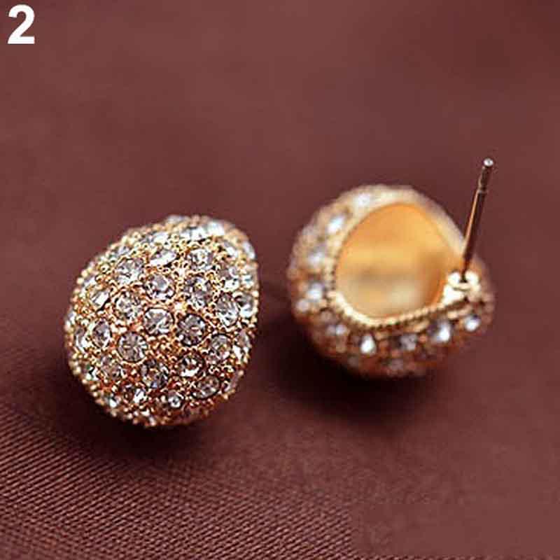 Fashion Korean Womens Style Crescent Moon Rhinestone Shining Stud Earrings