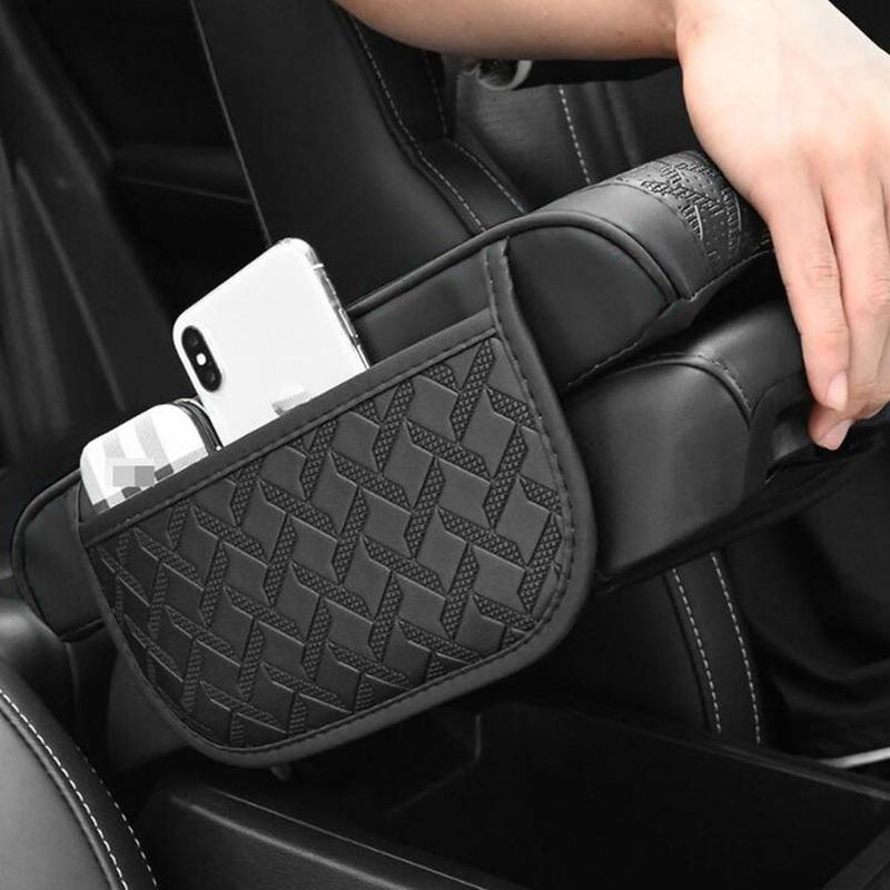 Leather Car Armrest Mat With Side Storage Pockets For Sedans And SUVs Arm Rest Mat Center Console Protector Cover Interior