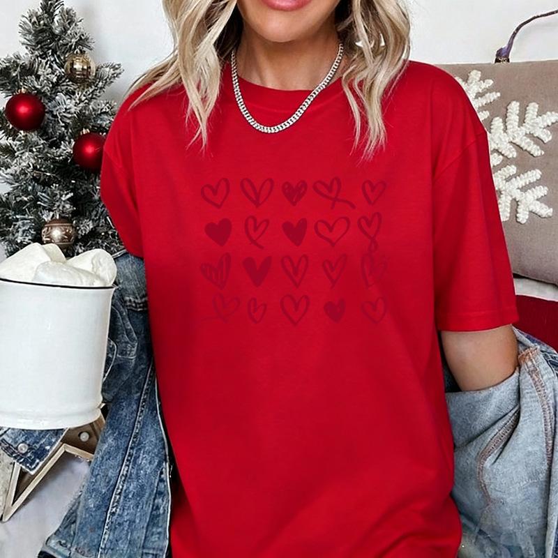 Maycaur Fashion Unisex T Shirt Love Heart Printed T Shirt Casual Red Tops 90s Valentines Shirt Female Harajuku Graphic Tshirt