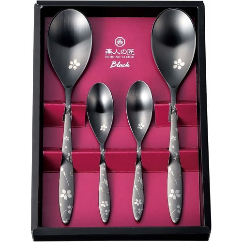 Yokoyama Cutlery Set, Tsubame-no-Takumi Black, Sakuragin, 4-Piece Set, ECTB-701