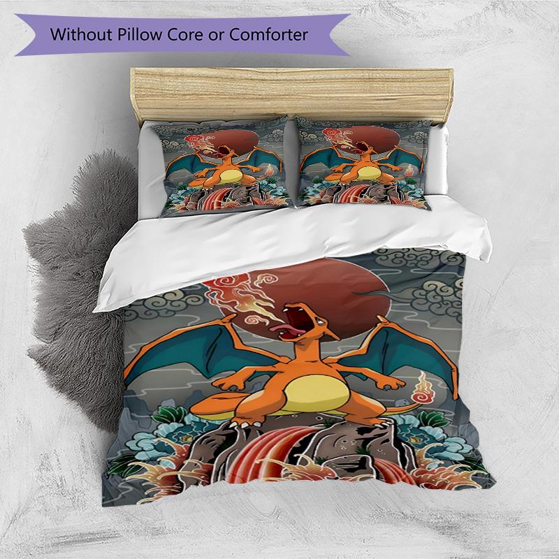 3pcs Duvet Cover Set (1*Duvet Cover + 2*Pillowcase, Without Core), Charizard VS Blastoise Print Bedding Set, Bedroom Decor, All‑Season, Birthday Gift