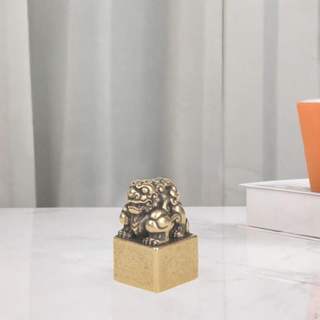 Pixiu Statue Seal Stamp Animal Sculpture Vintage Miniature Figurine Desktop Ornament for Cabinet