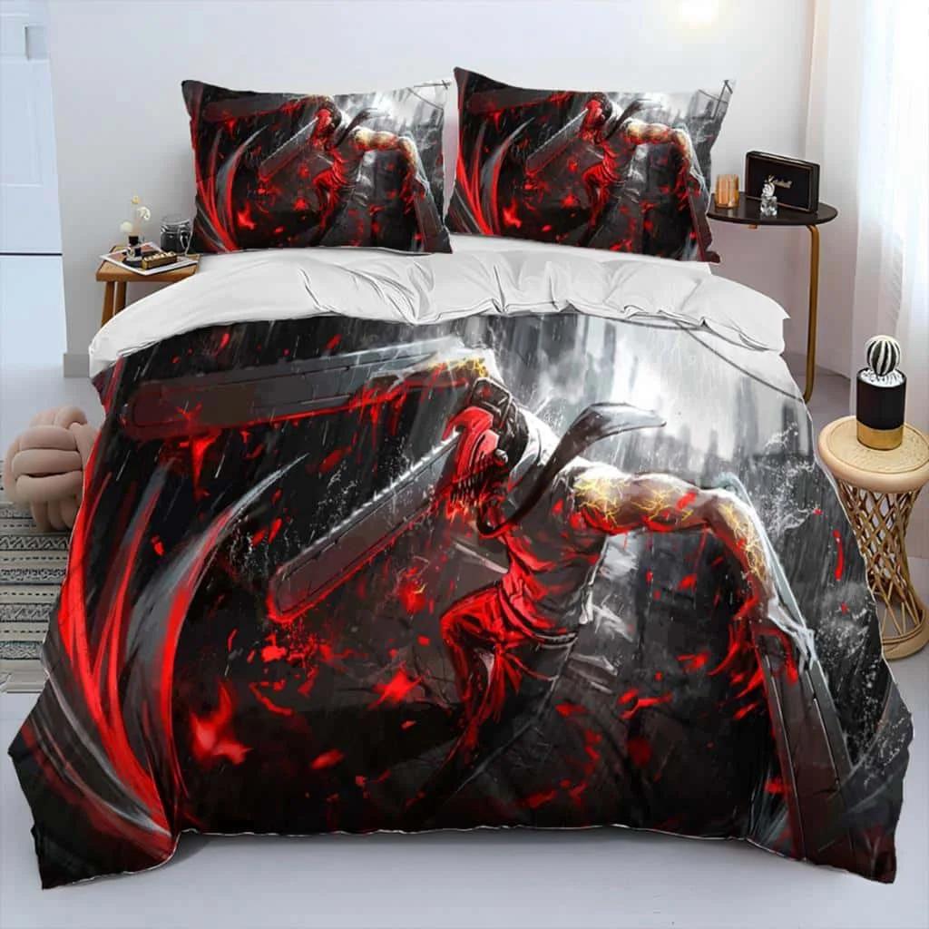 3D Anime Chainsaw Man Denji Beding Set Carton Warm Comforter Soft Duvet Cover Bed Linen Set Comfortable Quilt Cover Pilowcase King Quen Sized