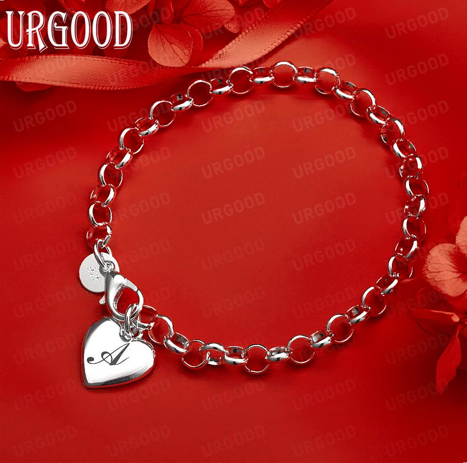 925 Sterling Silver Letter Side Chain Exquisite Bracelet Gift Jewelry 20CM