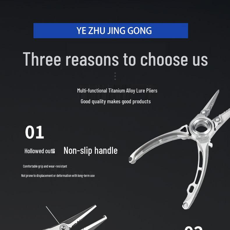Titanium Gold Edition Multifunctional Pliers: 25 Models Pig Bait Lure, PE Line Scissors, Hook Remover, Precision Forged Split Ring Opener.