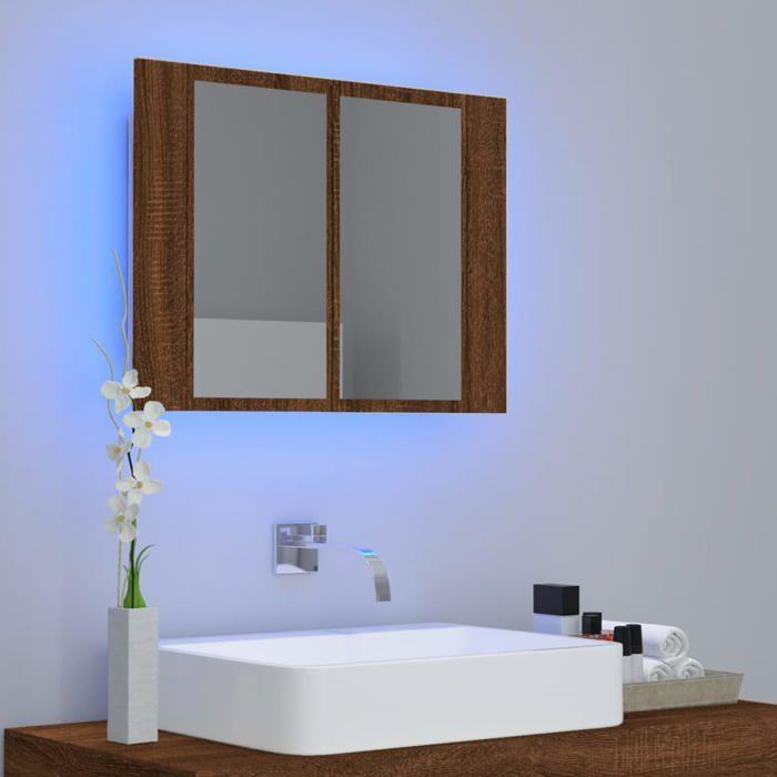 VidaXL LED Mirror Cabinet Brown Oak 60x12x45 Cm Engineered Wood, Bathroom Mirror Cabinet, Mirror Cabinet 822843