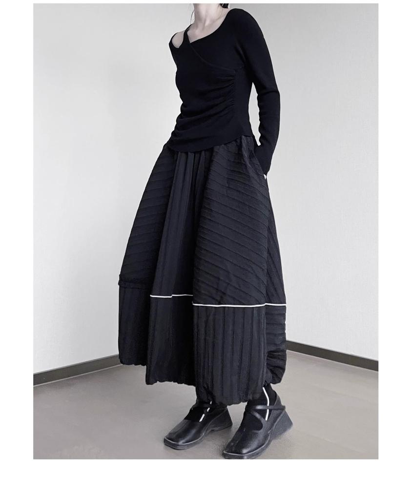 SHUMING Balloon Elastic Loose with Pockets Women's Skirt, Long, Trendy, A-Line, Volume, Waist, Flared, Fit, Gathered, Stylish, Spring, Summer, Fall,