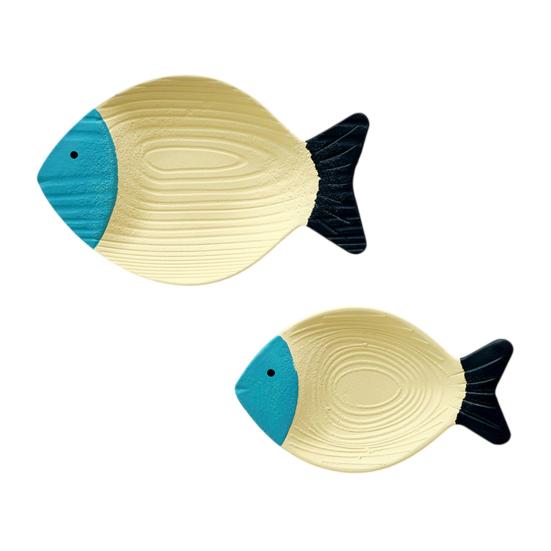 2 Pcs Coastal Ocean Fish Wall Sculpture Nautical Beach Theme Wall Hanging Decor Vintage Farmhouse Wall Art for Bathroom Lake House