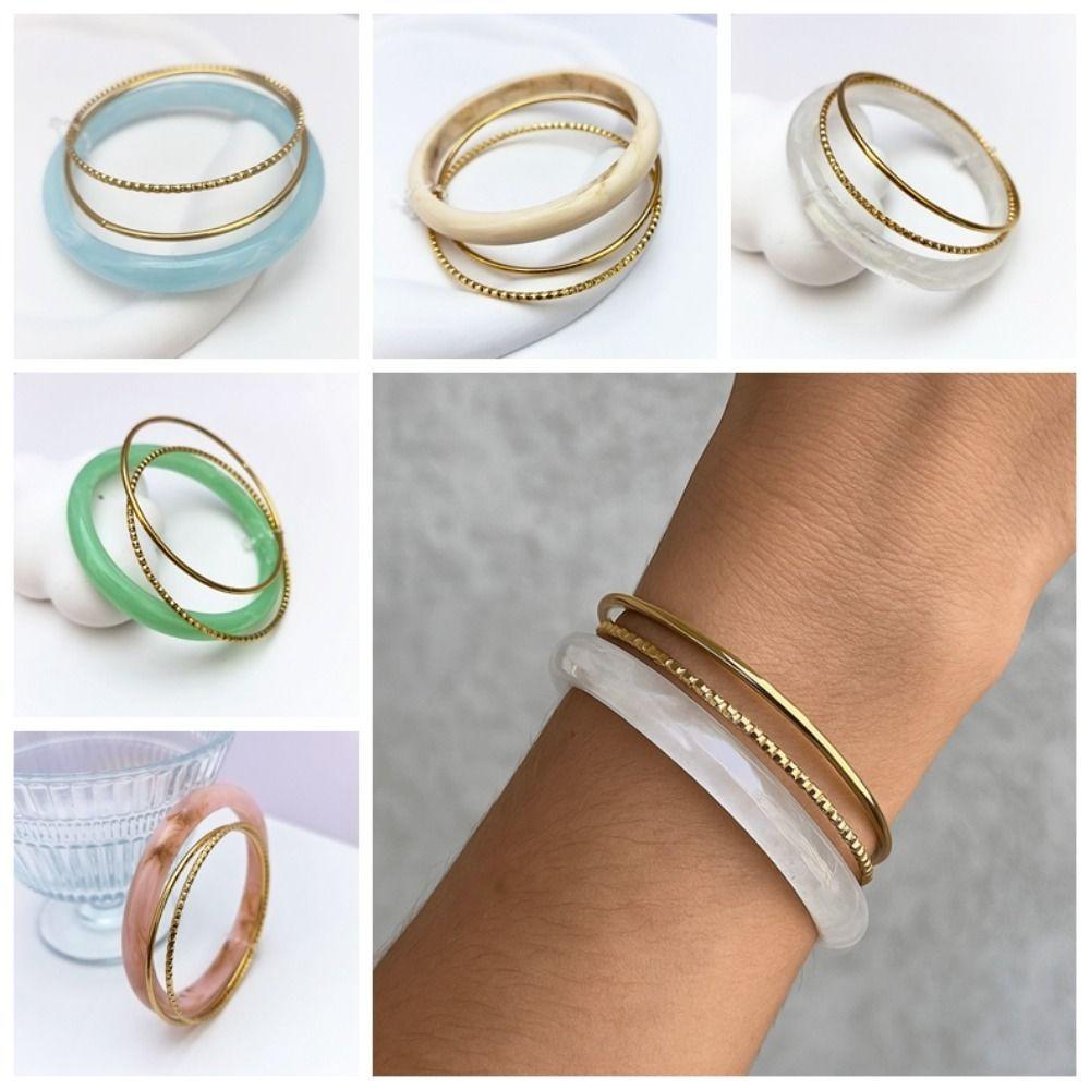3Pcs/set Vintage Simple Round Bracelets Bohemian Retro Hand Ring Acrylic Smudging Bangles  Gift