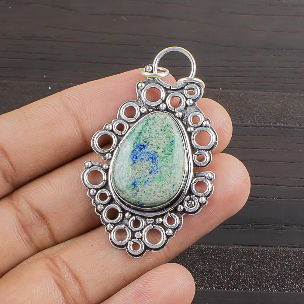 Natural Azurite Malachite Gemstone 925 Sterling Silver Jewelry  Pendant 1.97  AJP-2474