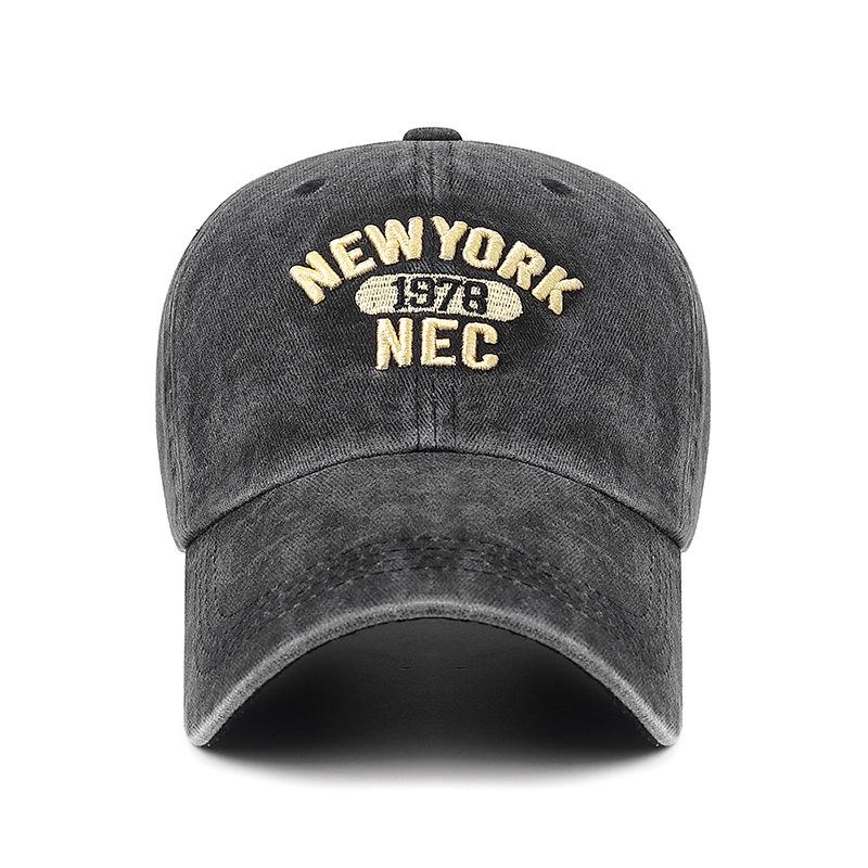 Korean Style Washed Cotton Baseball Cap - Embroidered Unisex Duckbill Hat for All Seasons