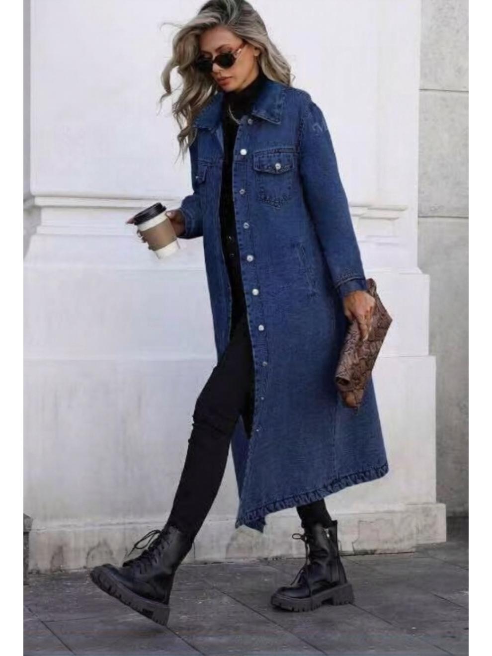 Женская свободная длинная джинсовая куртка Осень/Зима 2026 L синий