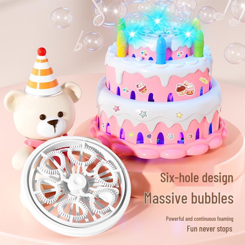 Children's Multi-Hole Electric Bubble Cake Machine with Lights & Music - Automatic Pretend Play Birthday Toy