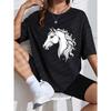 White T-Shirt With Horse Head Print For Casual Wear