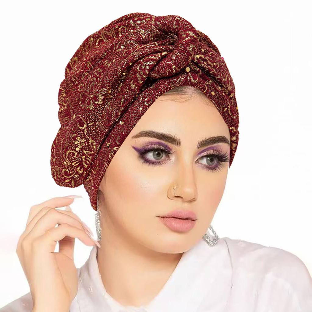 Modern Ladies Sequin Twisted Headscarf Hat With Ethnic Style For All Seasons