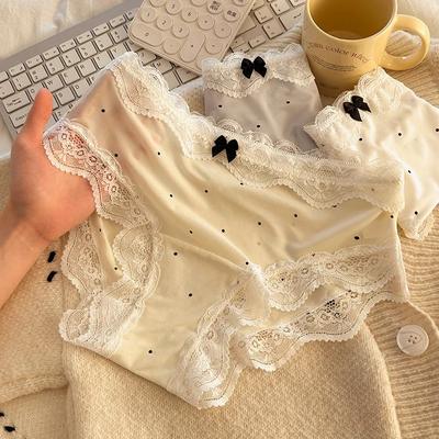 Süße Niedliche Tupfen Spitze Höschen Sommer Dünn Sexy Damen Eis Seide Slips Atmungsaktiv Hüfttief Schleife Unterhosen