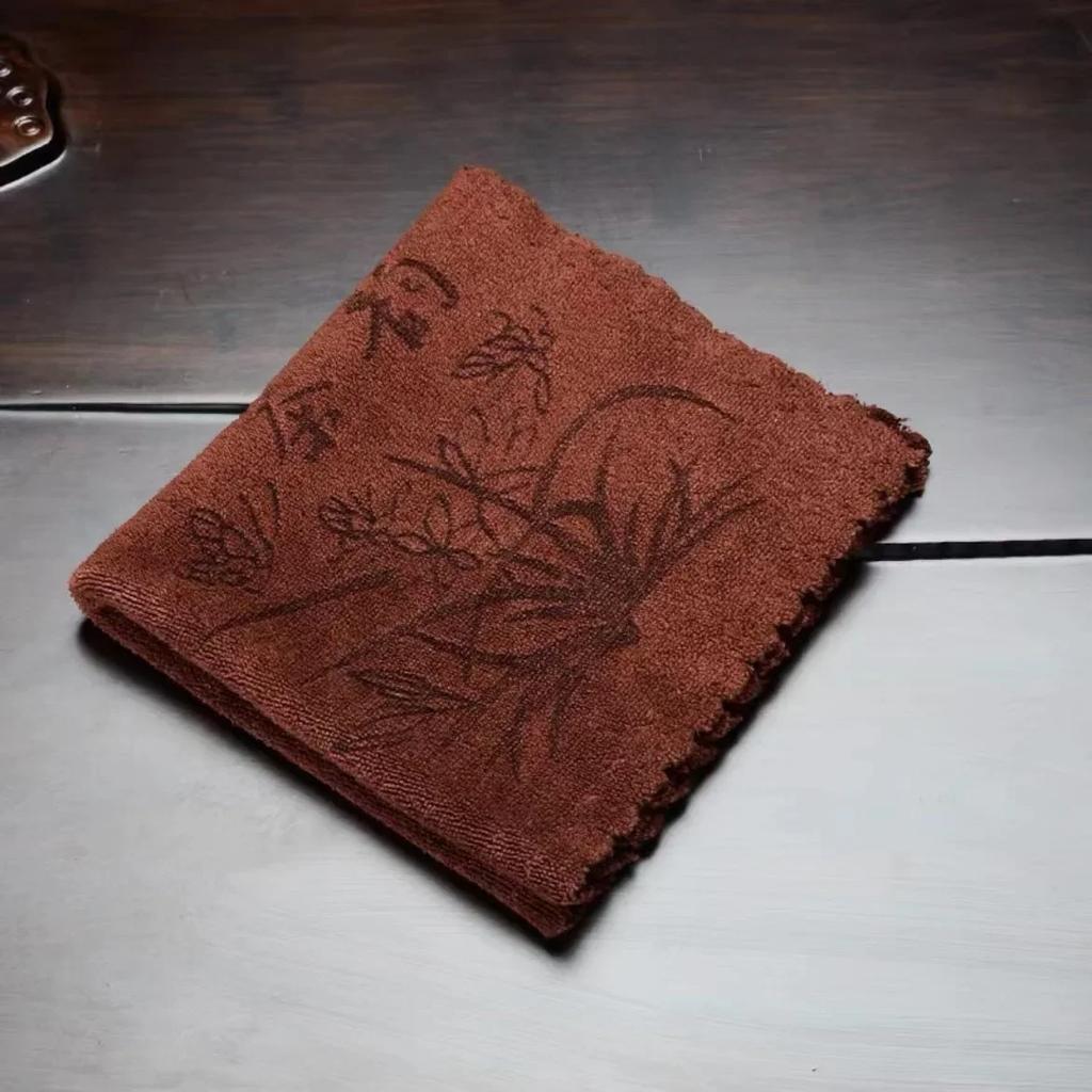 Chinese Flower Pattern Thickened Tea Towel Absorbent Water Rag Tea Napkins Cloth Table Teapot Coaster Tea Set Accessories