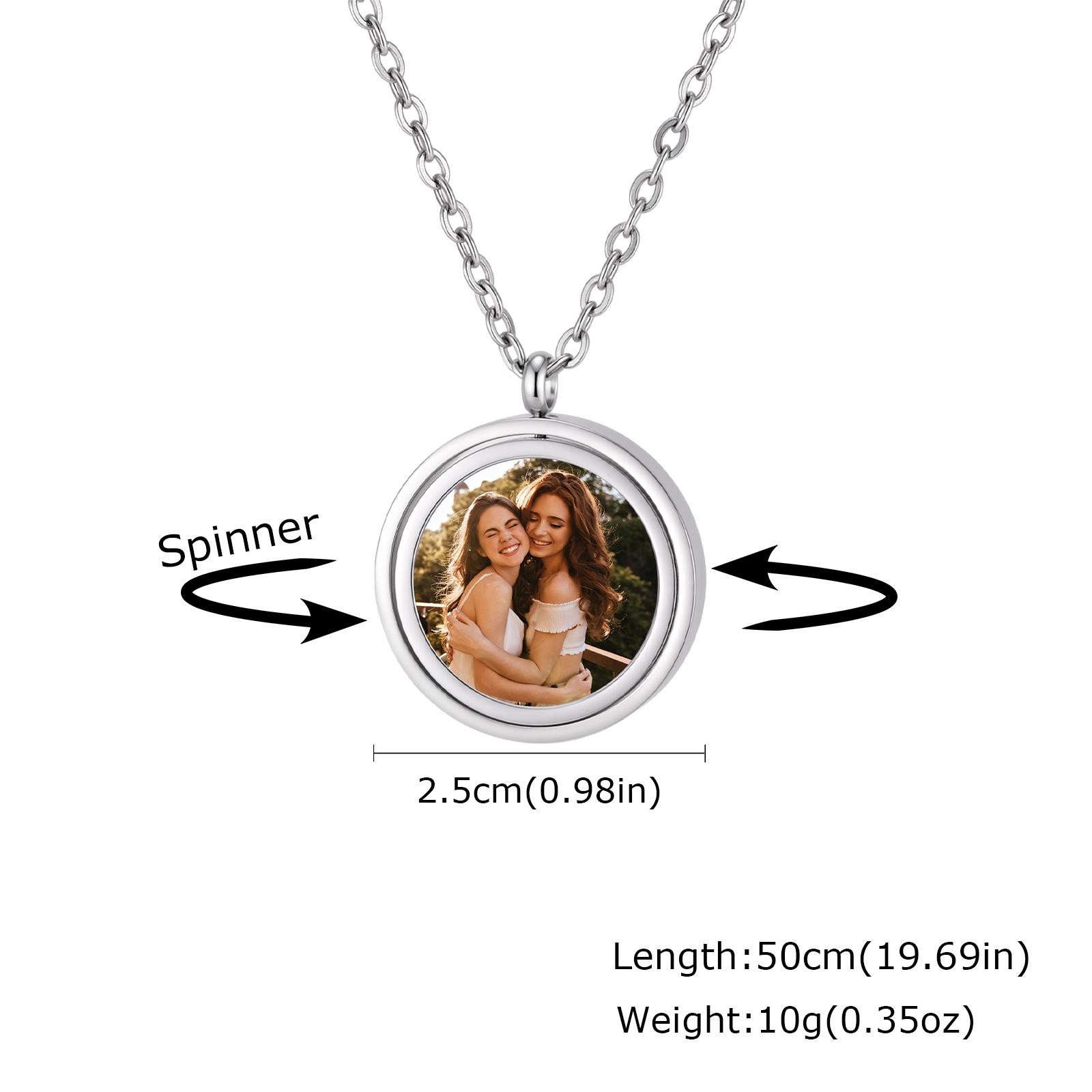 Customized Double-sided Photo Rotatable Round Pendant Necklace Personalized Picture Stainless Steel Jewelry Gift for Father Mom
