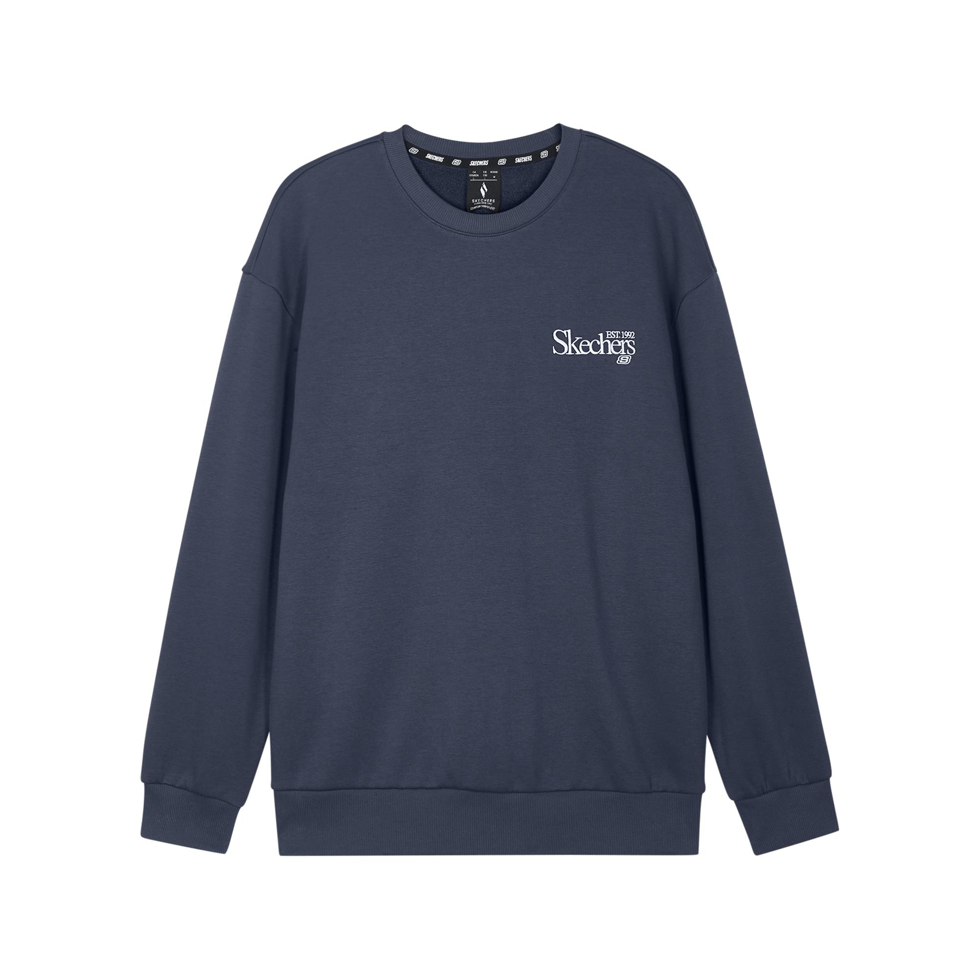 Skechers Simple Versatile College Knitted Embroidered Pullover Comfortable Relaxed Sweatshirt Unisex Sweatshirt Navy-Blue L324U106-026R XS