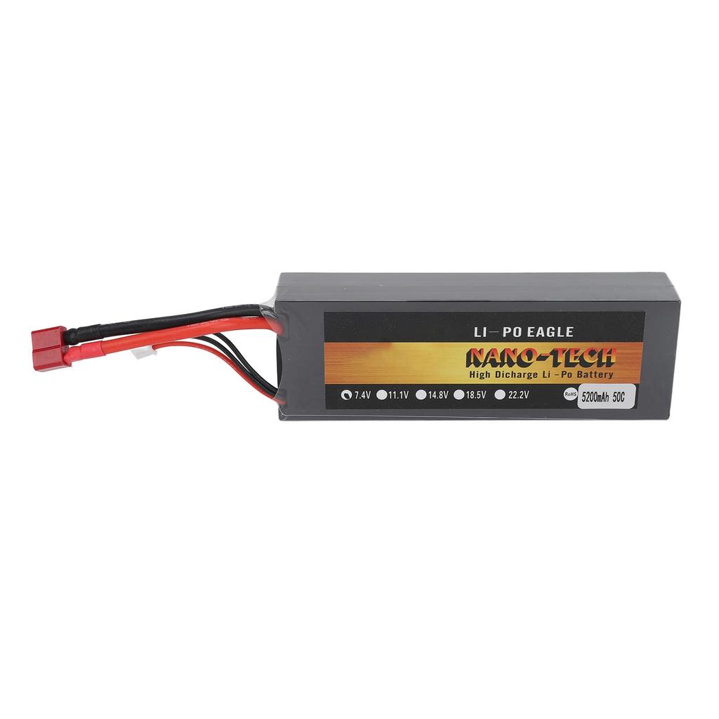 7.4V  Battery 5200mAh 2S 50C Hard Case Lithium Polymer Battery with T Plug for 1/8 1/10 RC Cars