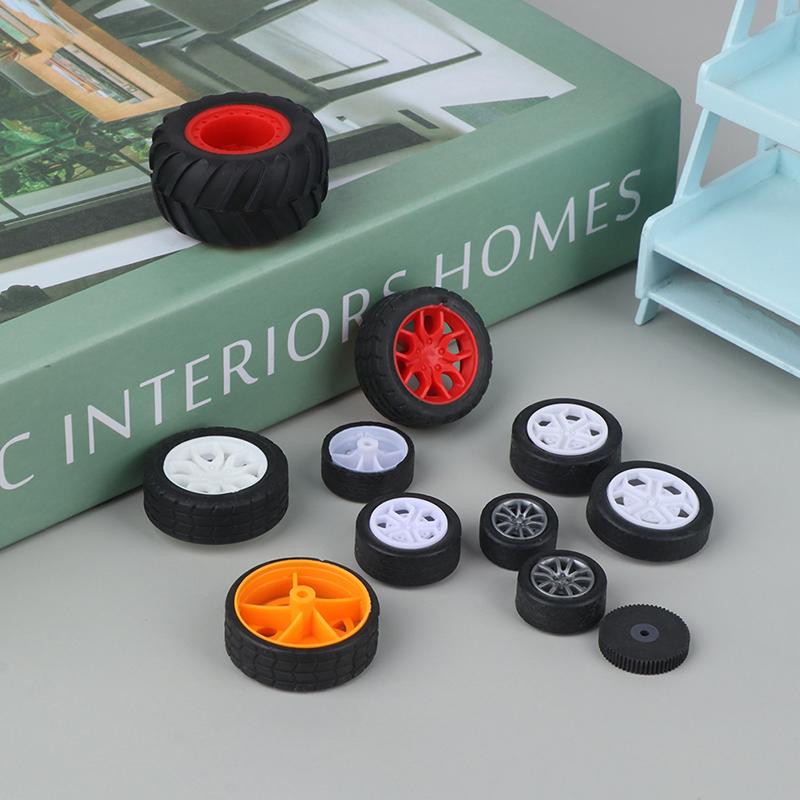 10Pcs Pc Toy Wheel Rubber Rim Tyres Diy Mini Technology 4Wd Colorful Tires Hole