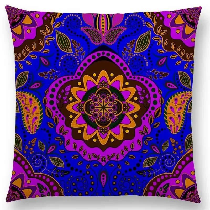 Hot Sale Bestselling African Animal Symbol Block Bohemian Geometric Floral Design Paisley Carnival Mandela Sofa Cushion 45*45cm