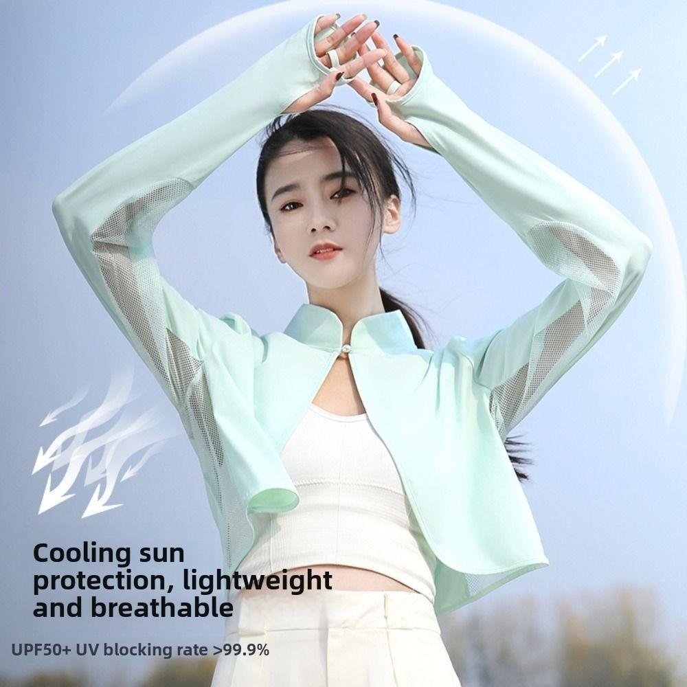 Long Sleeve Sun Protection Clothing Ice Silk Thin Crop Top Sunshade Cloak  Sun Protection
