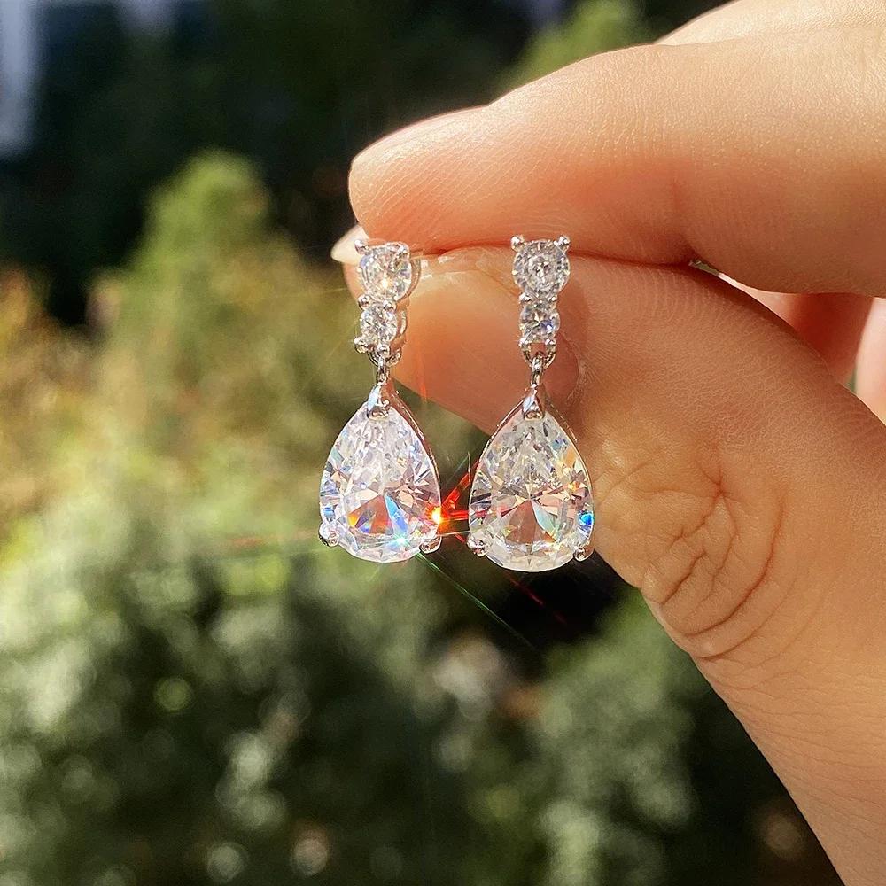 Gorgeous AAA Cubic Zirconia Water Drop Charm Women Earring Wedding Band Jewelry White/Purple High Quality Earrings
