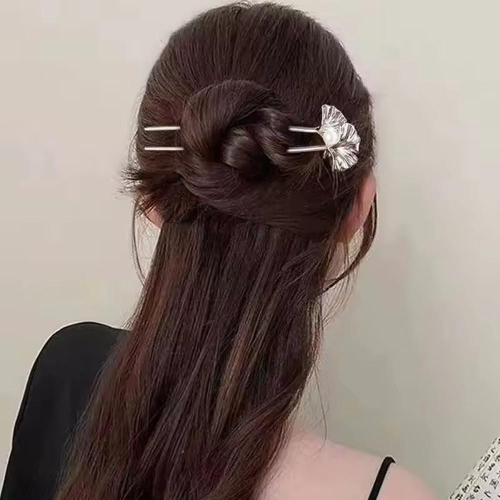 U Shape Ponytail Clip Ginkgo Biloba Pattern Headdress Accessories Elegant Chinese Hairpin  Women