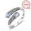 [Sterling Silver Ring] Vintage Bohemian 925 Sterling Silver Moonstone Spoon-Shaped Ring | Adjustable Butterfly Closure, Daily Wear & Gift for Her, Inc