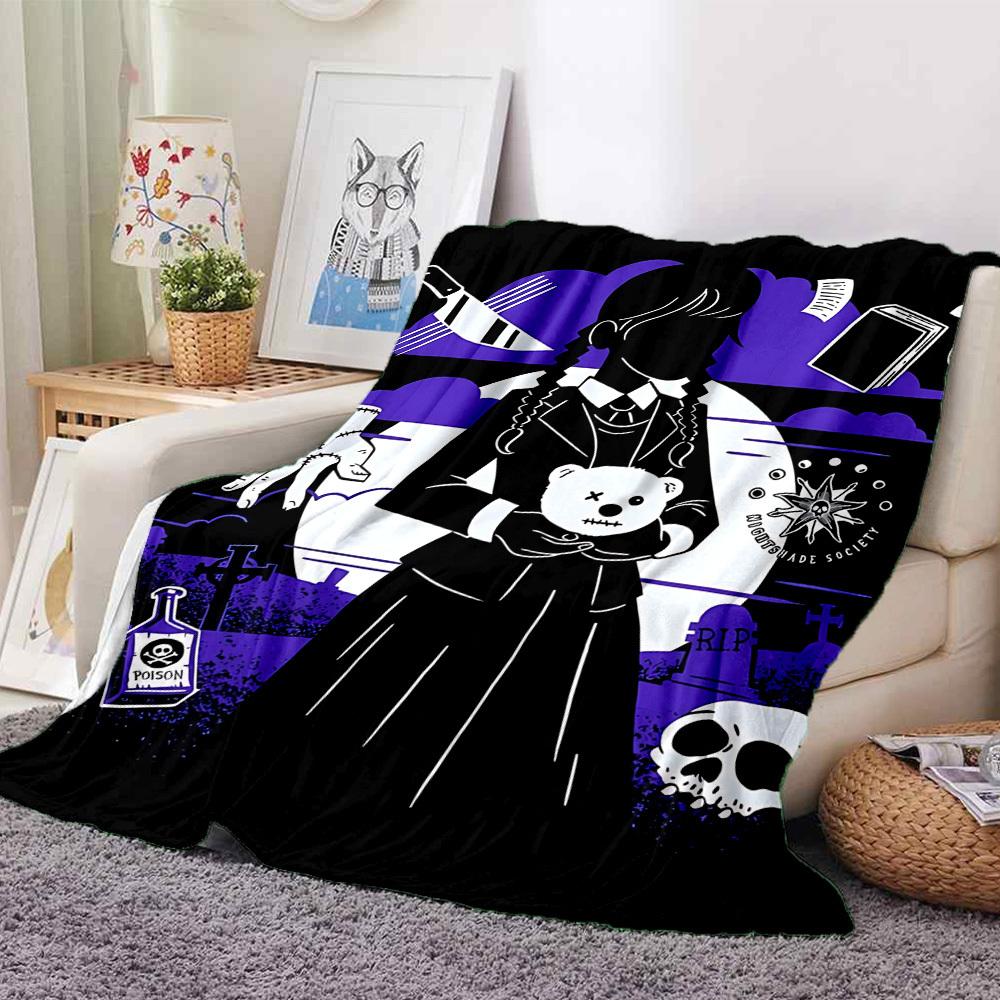 1pc Wednesday Flannel Blanket [Cozy Throw Blanket] For Sofa, Bed, Travel, Camping, Livingroom, Office, Couch, Chair, And Bed