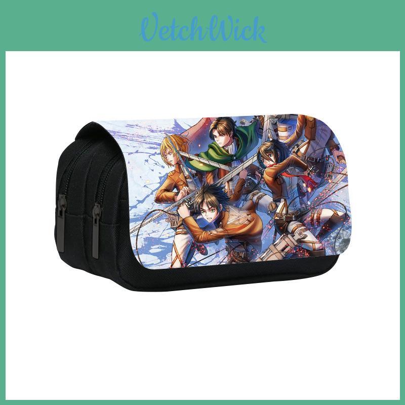 Astuccio a Doppia Strato con Chiusura a Cappuccio, Motivo Anime Attack On Titan, per Studenti, Scuola e Ufficio