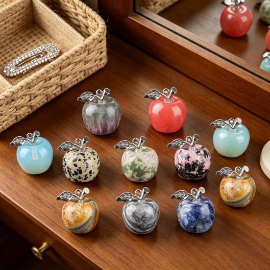 DIY Necklace Pendant Fruit Shape Natural Faux Crystal Pendant with Electroplated Silver Leaf Buckle 20mm Mini Ornament