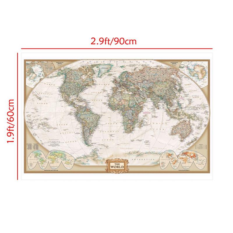 The Vintage World Map,Painting Retro Decorative Hanging Picture Wall Art Poster, School Supplies Home Decor,Travel Supplies