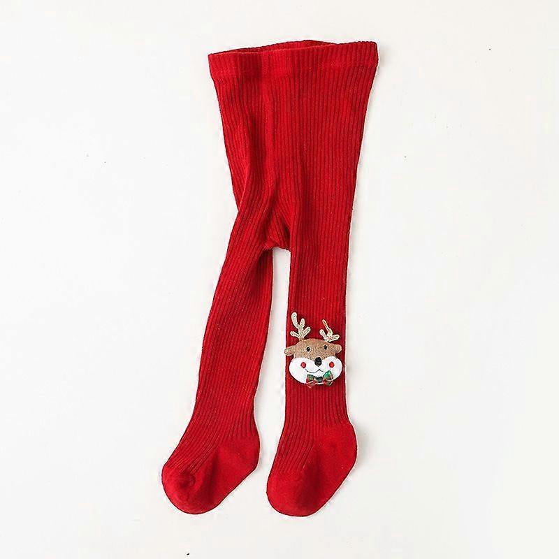 Girls' Christmas-themed red character tights Cotton-blend spring/fall/winter baby tights Infant tights with footed design